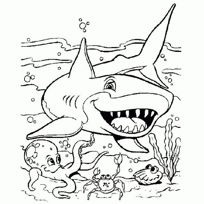 Dibujos para pintar de un tiburón en el fondo del mar